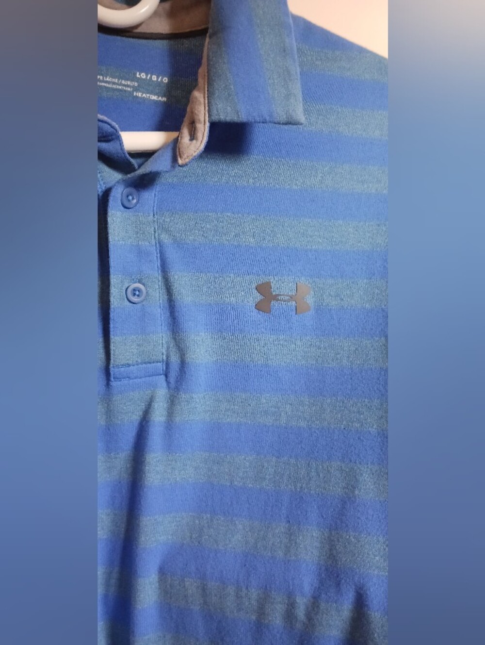 Under Armour Men’s Blue/Grey Striped Polo with Contrast Collar, Size L
